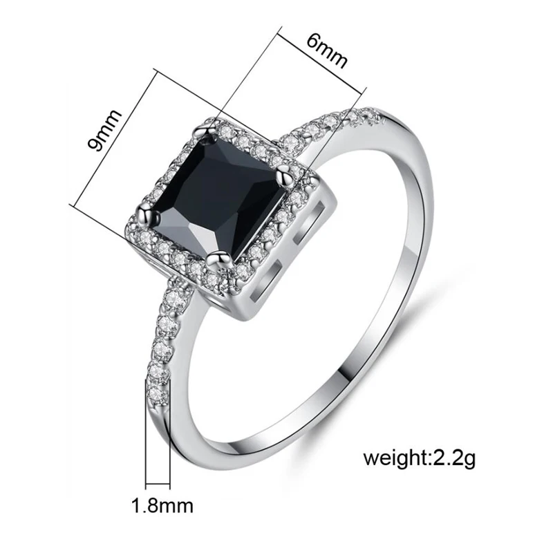 KOFSAC Fashion Hot Crystal Black Square Rings Unisex Jewelry Vintage Zircon Silver Ring Engagement Accessories Birthday Present | Украшения
