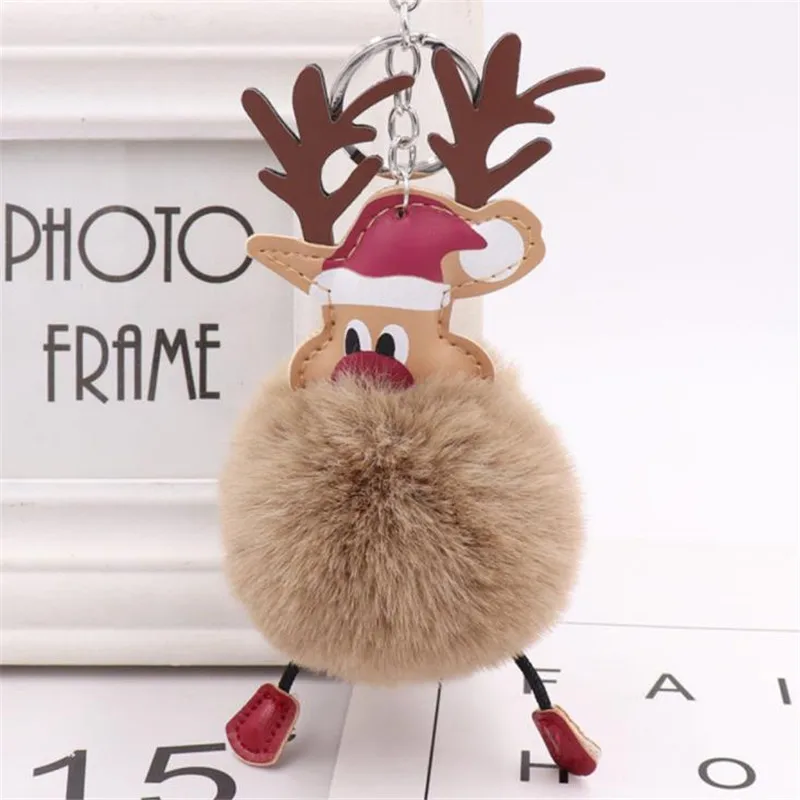 Santa Claus plush elk hair ball key ring pendant toys keychain ladies car bag Christmas birthday gift 8cm high | Игрушки и хобби