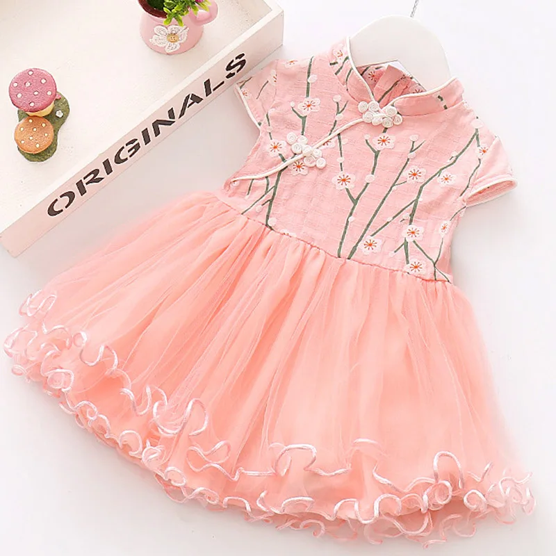 Платья для девочек коллекция 2019 года китайское платье Ципао на пуговицах