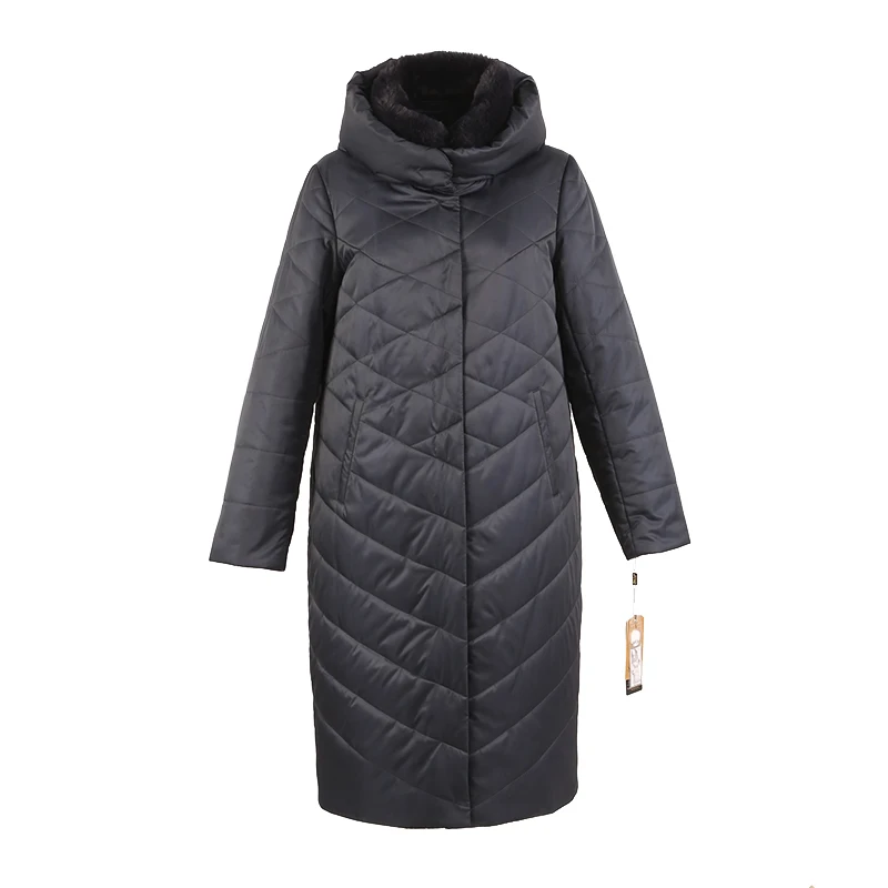 Женское зимнее длинное пальто парка с отстегивающимся воротником и капюшоном