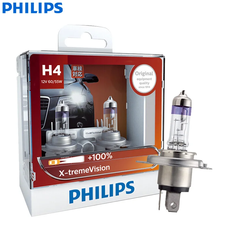 Светодиодная лампа Philips X-treme Vision H1 H4 H7 H11 9003 9005 9006 HB2 HB3 HB4 XV 12V+ более яркий светильник автомобильные галогенные лампы головного светильник(двойная