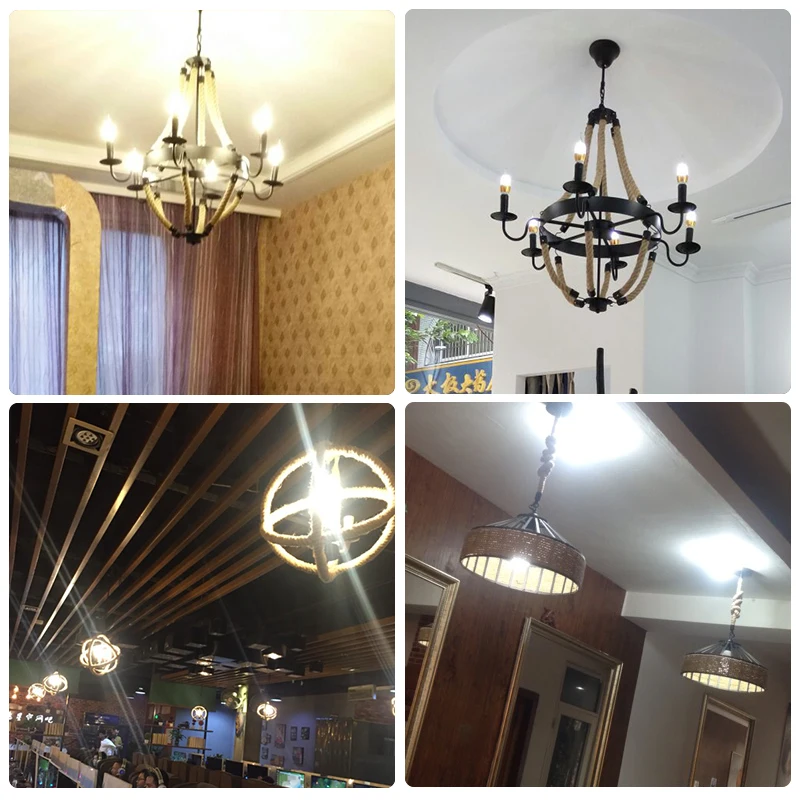 Винтажный веревочный подвесной ретро светильник ночник в стиле лофт индастриал