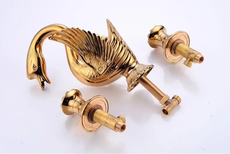 

Luxury brass basin faucet three hole sink faucet bathroom widespread basin faucet tap 8' gold goose basin mixer