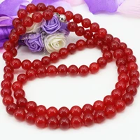 new fashion charms natural round red stone jades chalcedony 10mm beads long chain necklace for women gifts jewelry 34inch b3210