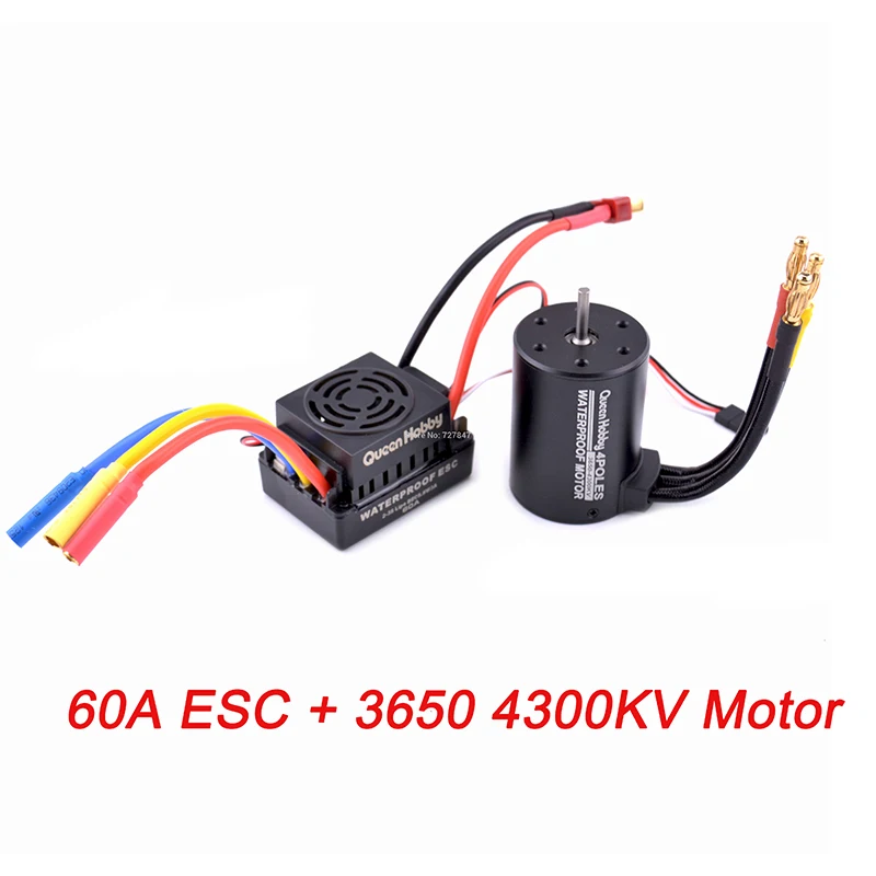 Водонепроницаемый 3650 3900KV/3660 3300KV/3670 2150KV бесщеточный двигатель 60A 80A 120A бесщеточный комплект ESC комбо для 1/8 1/10 RC автомобилей - Цвет: 3650 4300KV 60A ESC