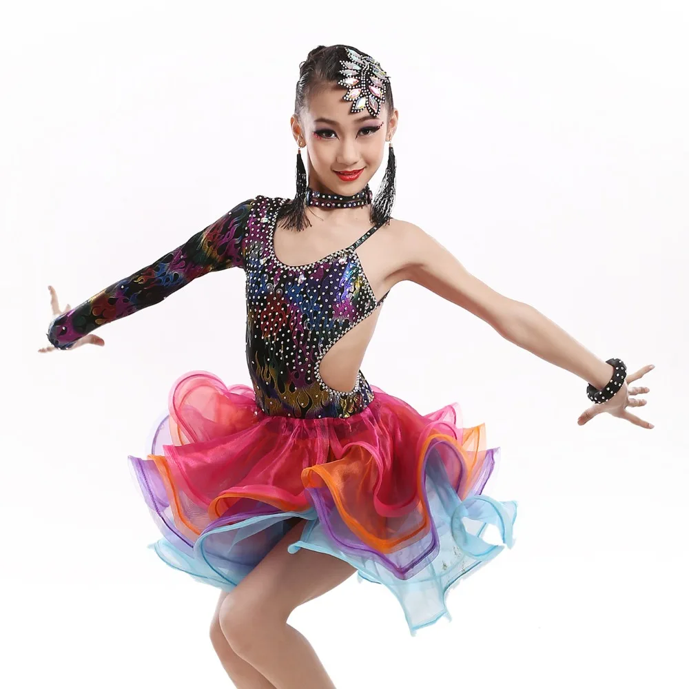 Новинка ограниченное количество платье для латинских танцев с блестками девочек