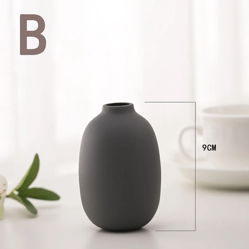 B Dark grey 9cm Европейская керамическая ваза, серые мини вазы, креативная ручная работа, матовый песок, Маленькая ваза, ремесла, модные украшения дома, аксессуары - Цвет: B Dark grey 9cm