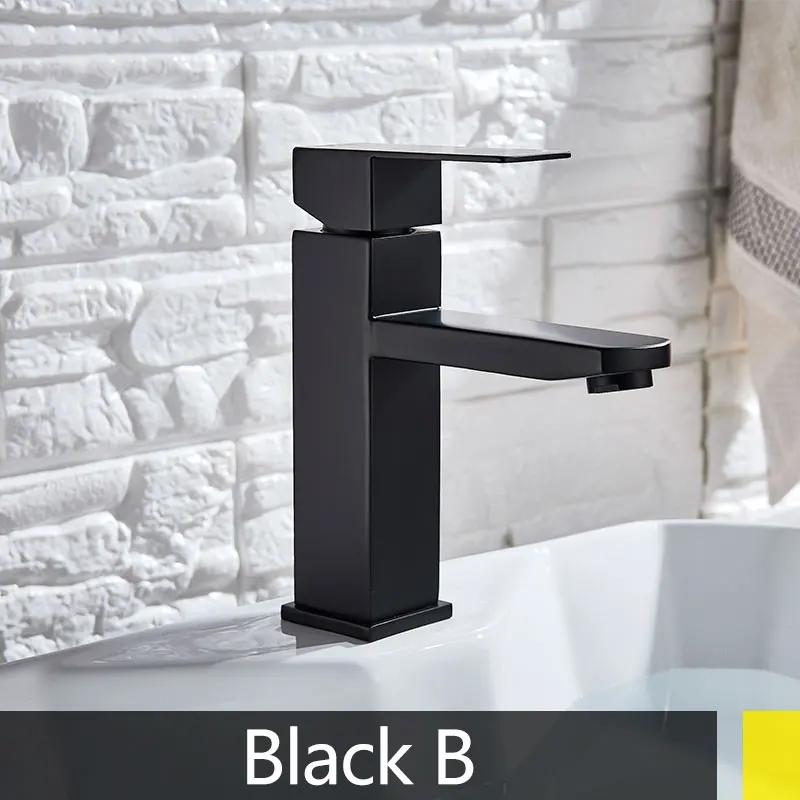 black B Черный белый матовый золотой кран из нержавеющей стали кран для ванной комнаты Смеситель для горячей и холодной воды кран для раковины - Цвет: black B