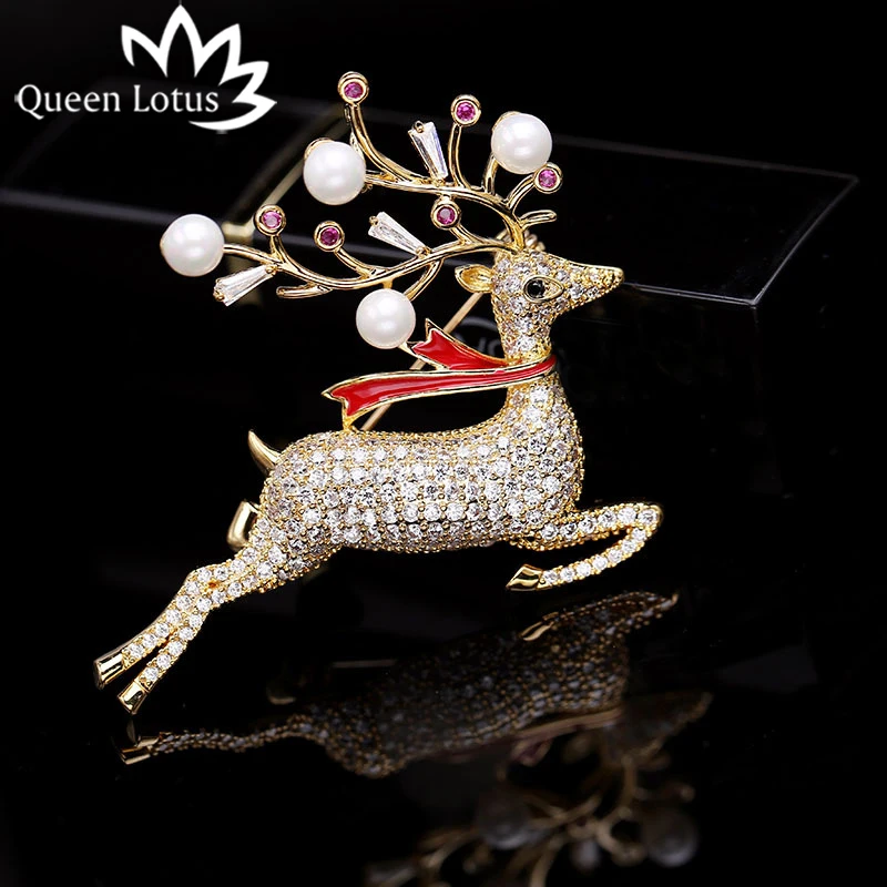 Женская Брошь в виде лося Queen Lotus роскошная брошь высокого качества с кристаллами
