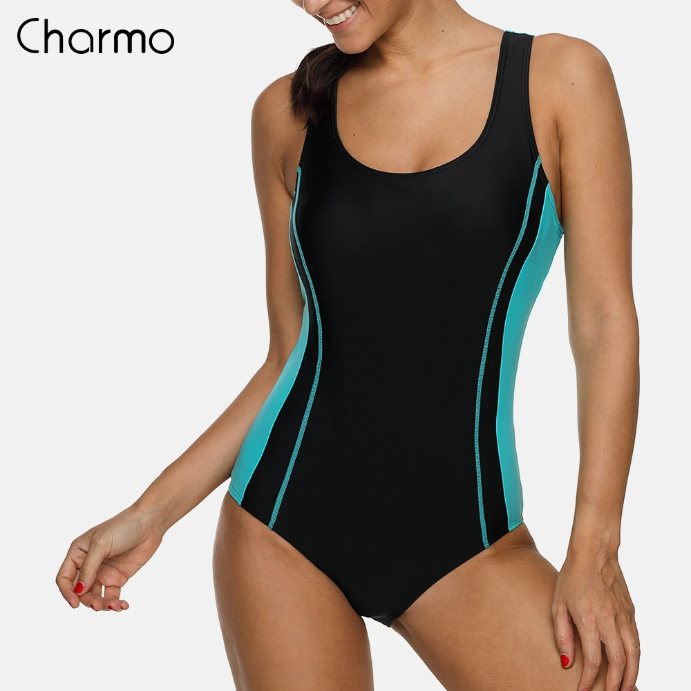 

Charmo One Piece Women Sports Swimwear Sports Swimsuit Athletic Racerback Beachwear Bathing Suit Padded Monikini Bikini fitness