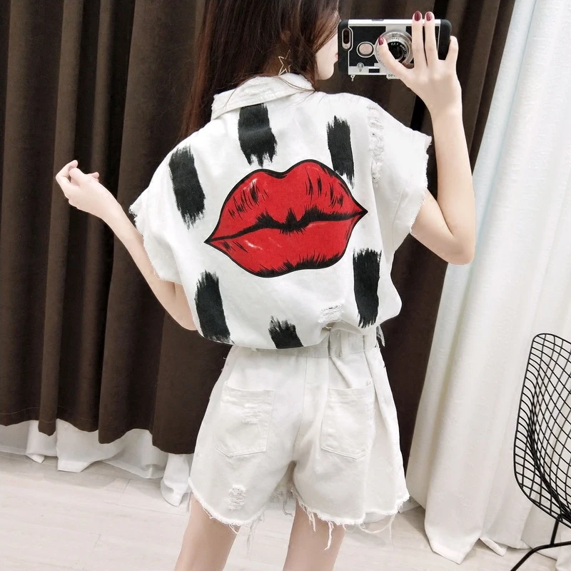 Модные джинсовые комбинезоны с принтом граффити женские однобортные квадратным