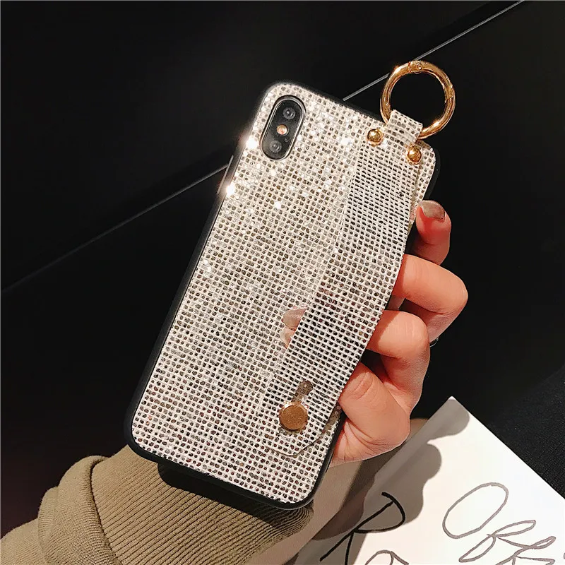Ремешок для браслета чехол iPhone 6 6S 7 8 plus блестящие хрустальные Блестки мягкий Fundas X
