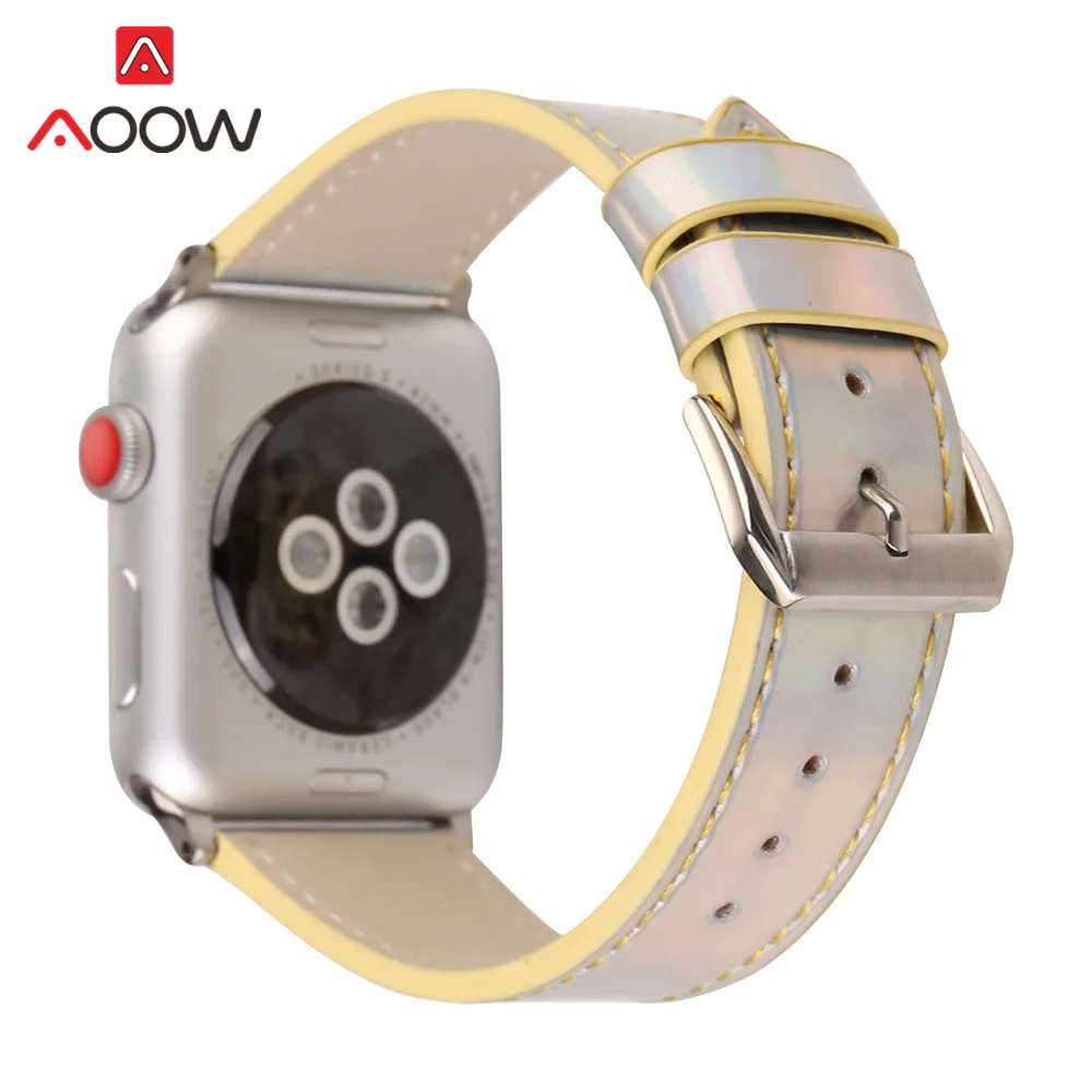 Модный дисколор кожаный ремешок для часов Apple Watch iwatch 4 40 мм 44 38 42 лазерный сменный