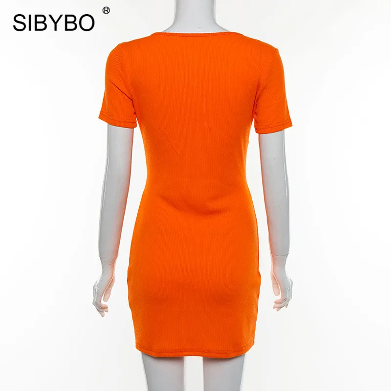 Женское платье перекрестными лямками Sibybo, открытое в рубчик, сексуальный бодикон с v-образным вырезом, облегающее однотонное мини-платье на лето, повседневная пляжная одежда