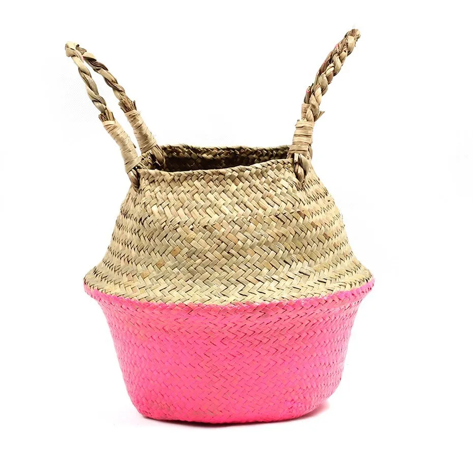 pink Соломенные корзины для хранения розовые, белые, синие корзины для водорослей Плетеный подвесной цветочный горшок корзины для хранения цветов дома корзина для хранения горшок - Цвет: pink