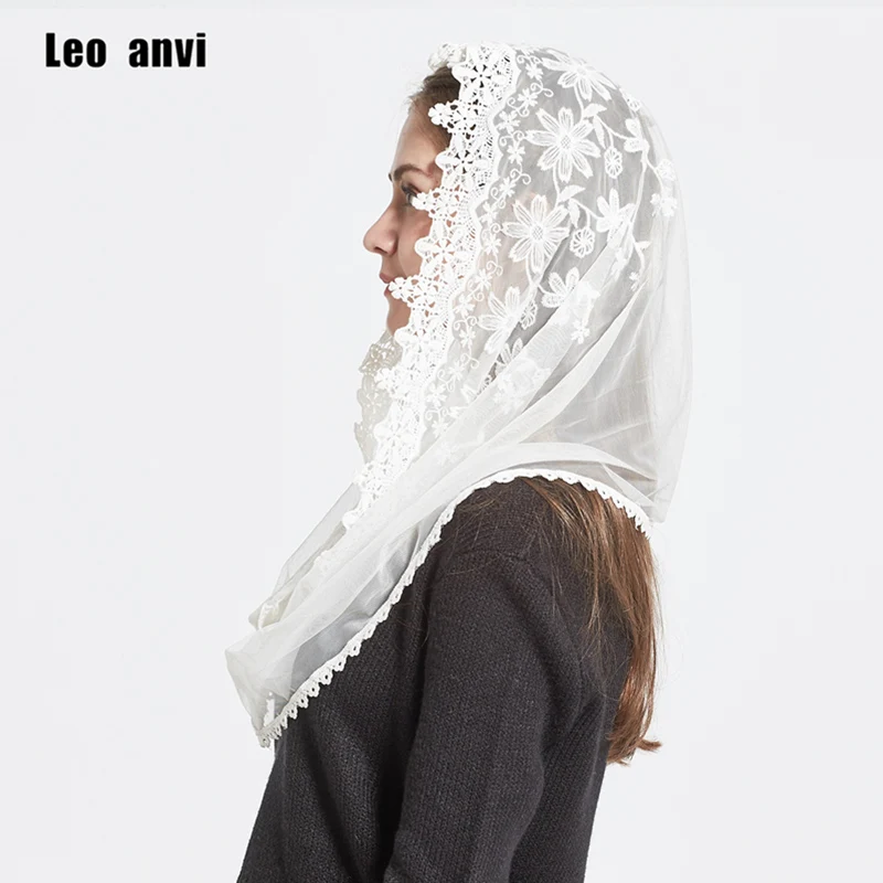 Leo anvi Lace Infinity scarf women Ivory white Mantilla Traditional catholic chapel veil hijab scarf and wraps muslim hijab