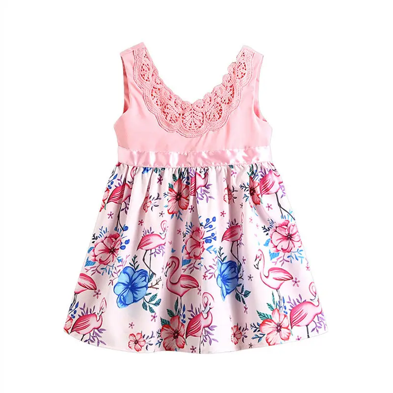 2018 Brand New Toddler Infant Child Kids Baby Girls Dress Flamingo Lace Floral Casual Party Dresses Sundress Cute Clothes 2-6T | Детская
