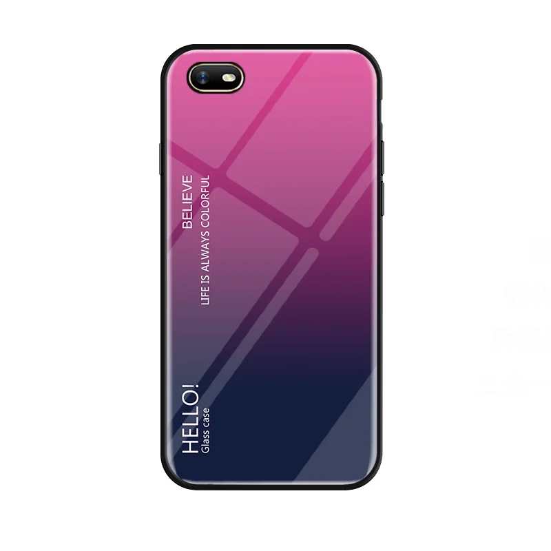 Rose Red Градиентный чехол из закаленного стекла для OPPO A1K Realme C2, чехол для телефона, мягкая силиконовая рамка, твердая задняя крышка для Realme C2, противоударный - Цвет: Rose Red