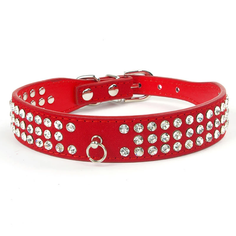 Красный 1 шт. 3 ряда Bling Стразы Ошейники для щенков собак персонализированные Маленькие Средние Большие Собаки Ошейник шейный ремень регулируемые аксессуары для собак - Цвет: Красный