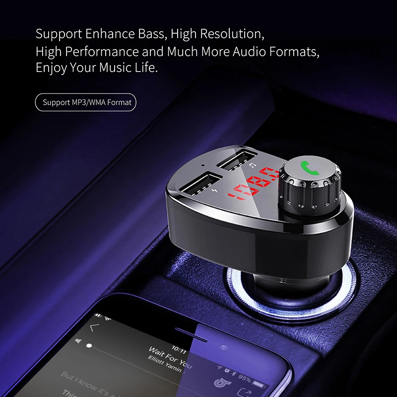 Fm-передатчик Bluetooth автомобильный комплект прикуриватель HD экран трансмиттер