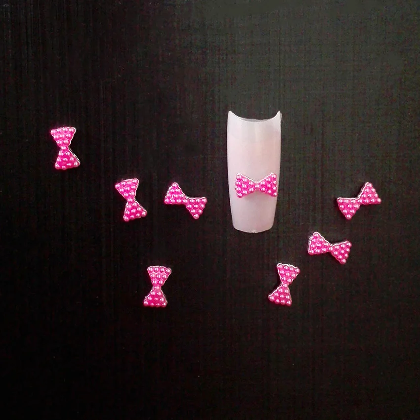

10pcs Hot Pink Imitated Pearl Bow Tie Nail Art Decoration Rhinestone Alloy Nail Charms