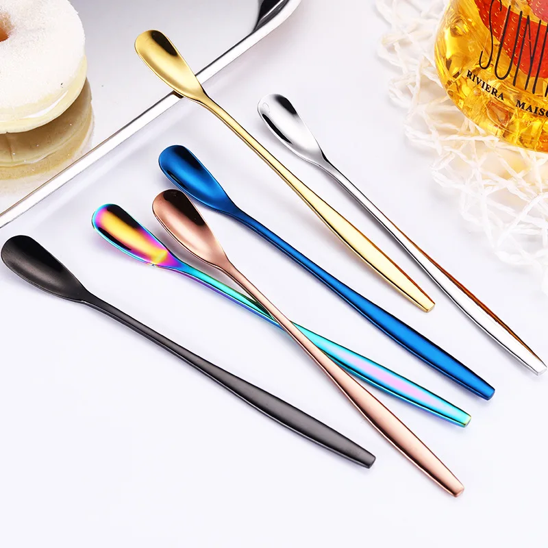 

Creative New Sharp Square Round Shaped Milk Tea Coffee Stirring Scoop Stainless Steel Coffee Spoon Dessert Spoon Cafe