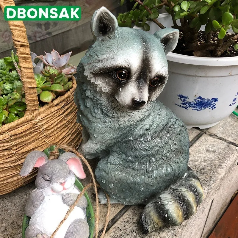 Украшение из смолы маленького енота, скульптура животного, украшение для двора, фигурка енота, украшение для дома и сада
