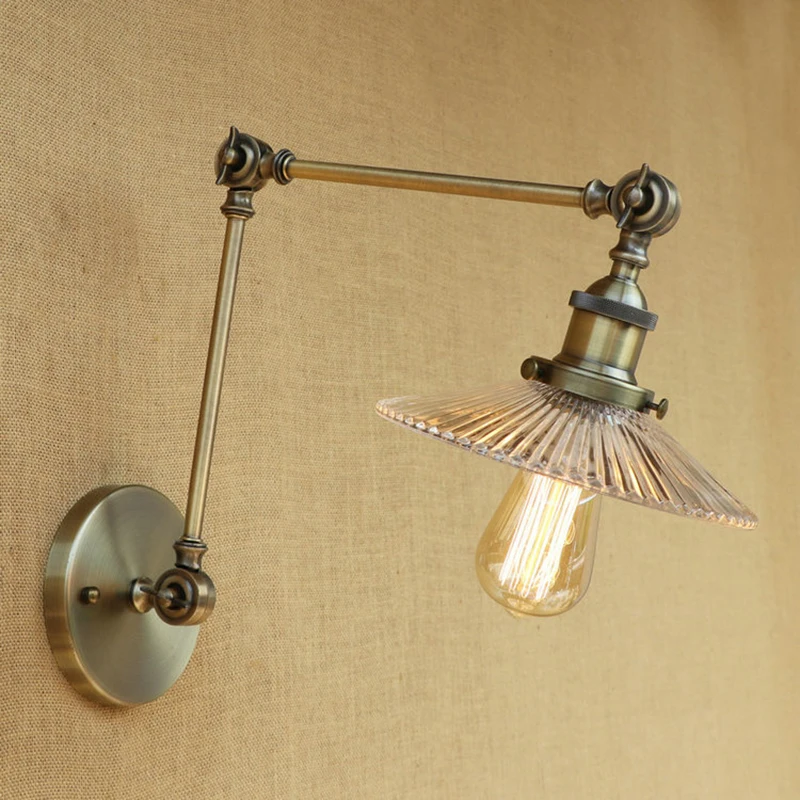 

Vintage Loft Industrial wall lamp glass lampshade LED bulb free adjust long swing arm for room bedroom restaurant bar LED E27