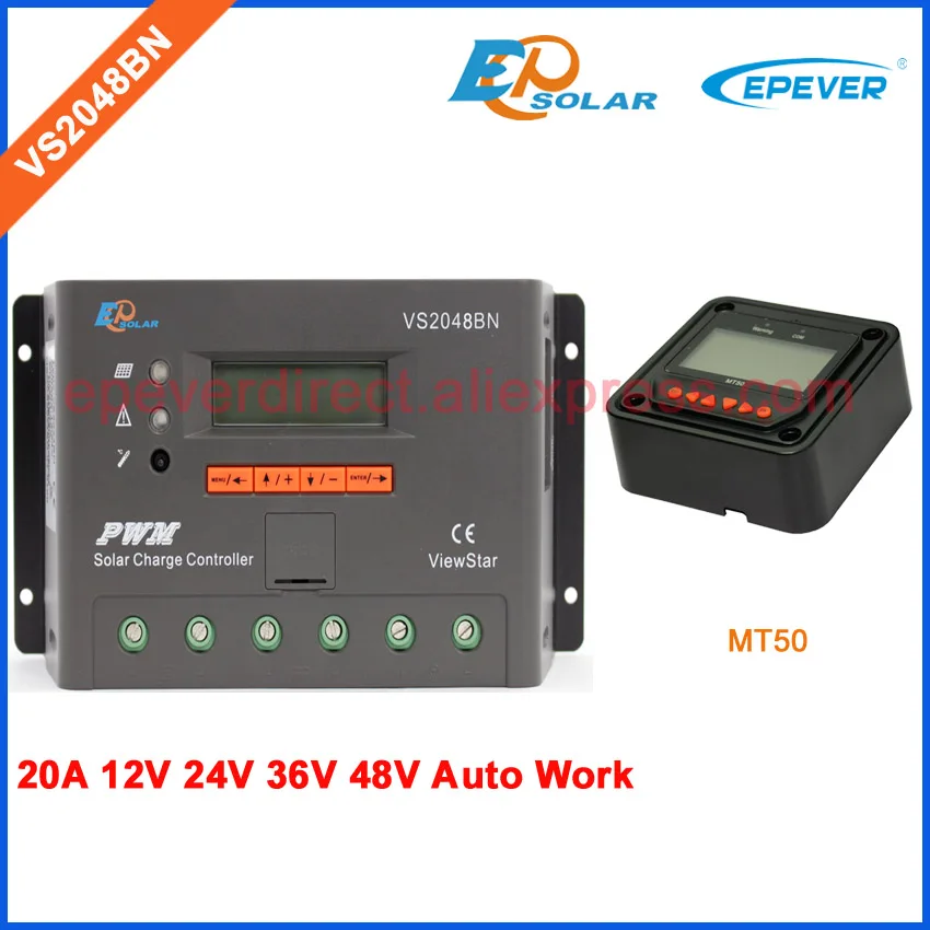 

PWM 48V 20A controller for solar battery charging system 24V 48V work MT50 remote meter VS2048BN LCD display 12V 36V