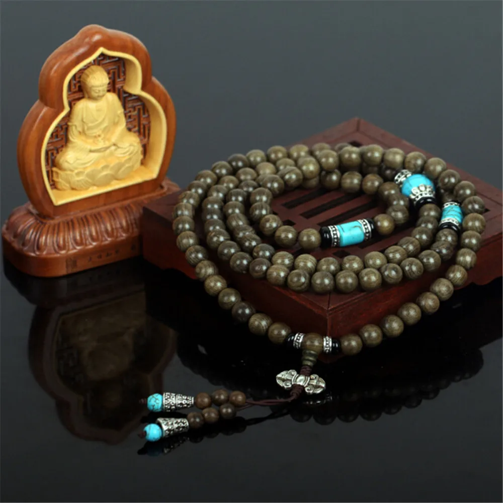 Wholesale Natural Cat's Eye Golden Silk Wood Beads Bracelet 108 Mala Gloomy Phoebe Buddhist Strand Male Ornament | Украшения и