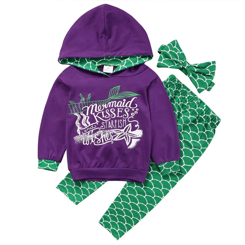 Beauty Boutique Toddler Kids Girls Mermaid Baby Girl Clothes Sets Hoodie Tops Pants Outfits 3Pcs | Детская одежда и обувь