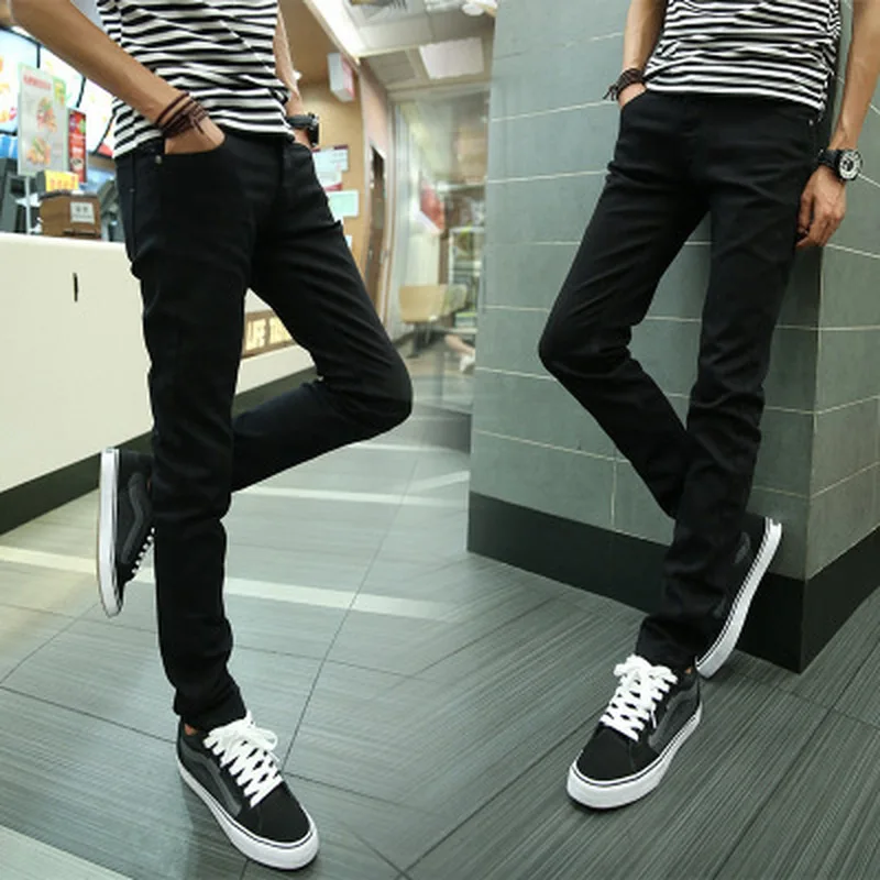 Джинсы мужские однотонные хлопковые джинсы облегающие джинсовые брюки модные