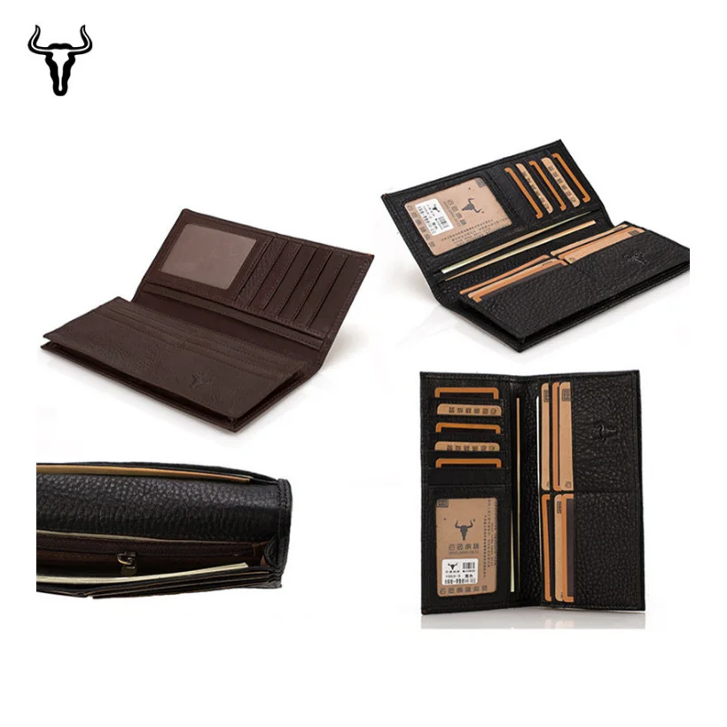 Mingclan Luxury Brand Top Genuine Cowhide Leather Men Long Clutch Wallet Vintage Card Holder Travel Wallets Purse Male Handbag