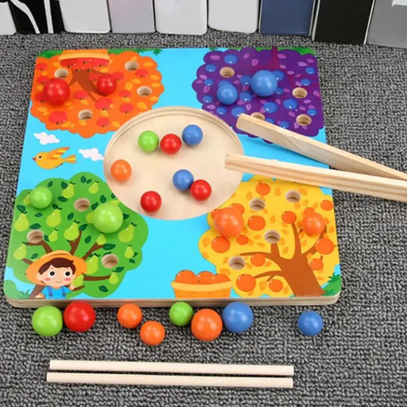 Funny Educational Wooden Toys Montessori Fruit Tree Clip Balls Board Games Newborn Early Development Activity Books Baby Kids
