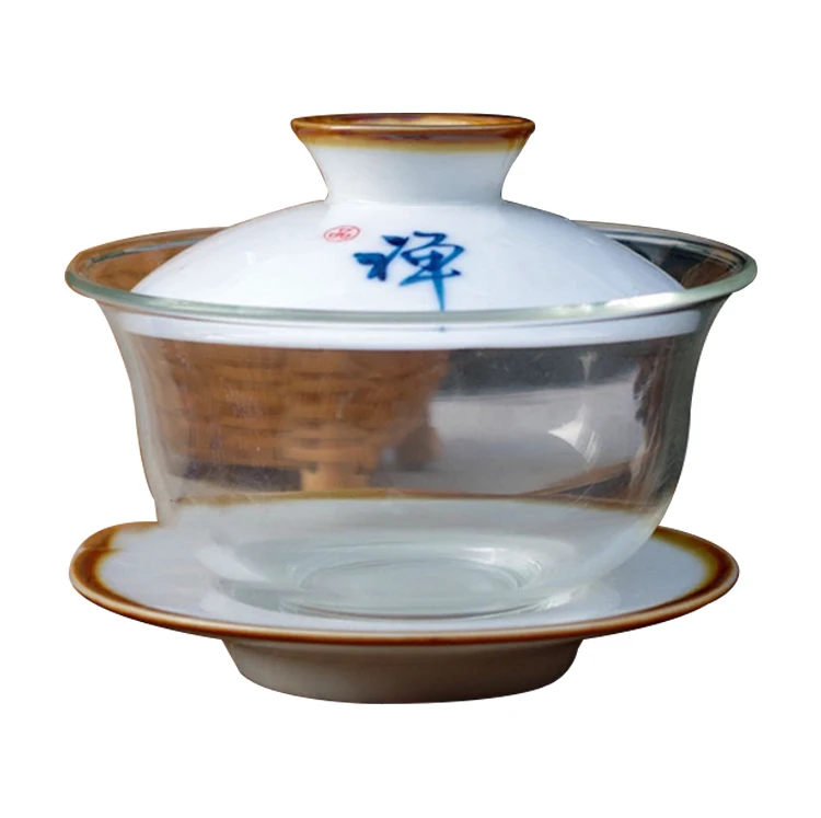 Новый ручной росписью Gaiwan кунг фу чайный сервиз стеклянный шар керамика чайные