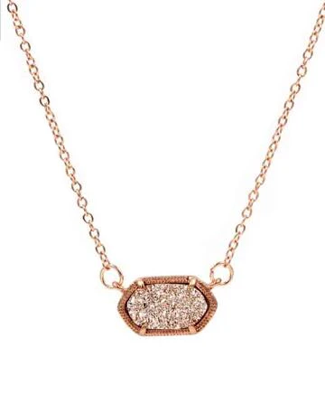 Rose Gold Rose Gold Маленький овальный Кулон Druzy, ожерелье, лучшее качество, черный цвет, блестящий кулон, ожерелье, женский подарок, модные ювелирные изделия - Окраска металла: Rose Gold Rose Gold