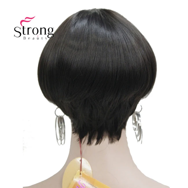 StrongBeauty короткий прямой фиолетовый выделенный боб с челкой синтетический парик выбор цвета - Цвет: 4 Dark Brown