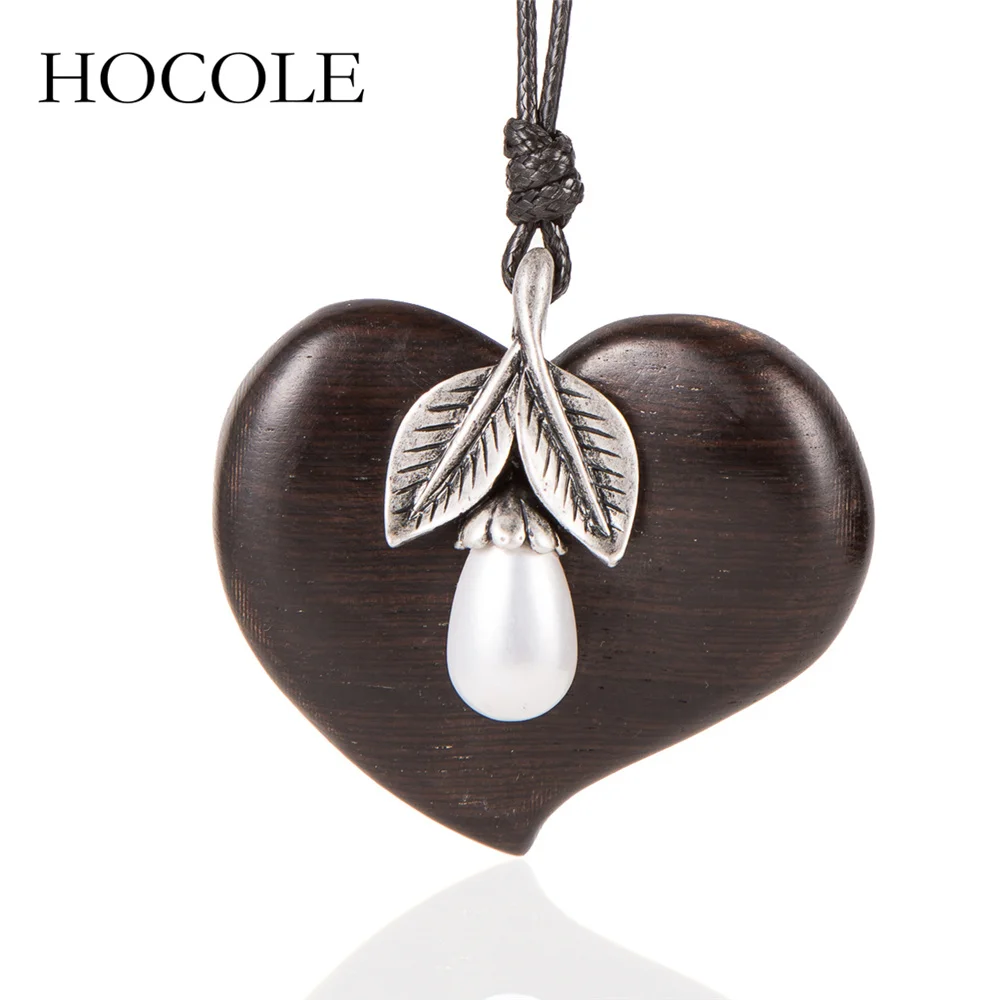 HOCOLE ручная работа сердце любовь деревянная подвеска ожерелье с искусственным