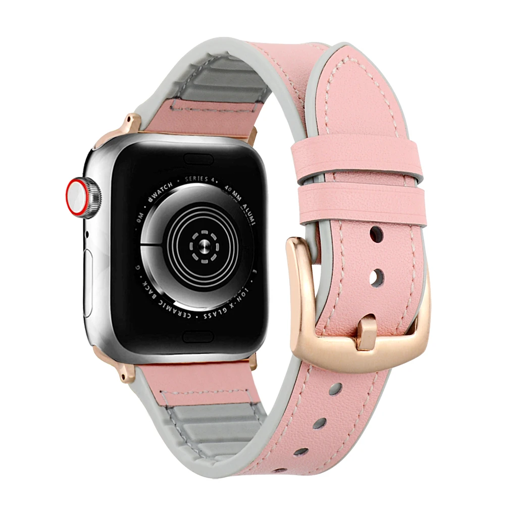 Высококачественная кожа + силиконовый ремешок для apple watch band 42 мм 38 iwatch series 4/3/2/1 44 40