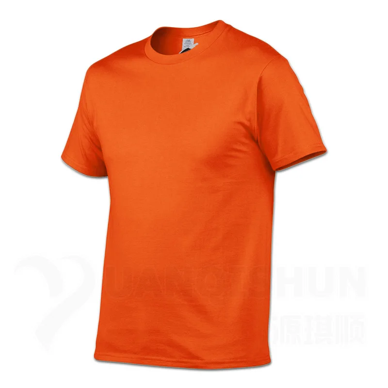 Orange YUANQISHUN Fashion Brand Solid Color T-shirt High quality Men's Cotton Tshirt 17 Colors Unisex Casual Short sleeves Tops Tees - Цвет: Orange