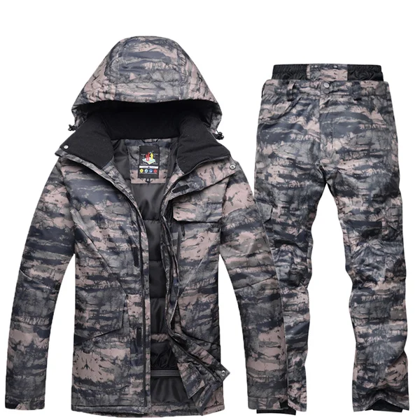 jacket and pant Теплая зимняя куртка для сноуборда+ брюки, Мужская водонепроницаемая ветрозащитная лыжная куртка для альпинизма, теплая зимняя уличная камуфляжная куртка - Цвет: jacket and pant