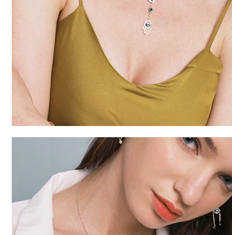 LEKANI изысканные кристаллы от Swarovski цепочка для ключиц чокер дьявол глаз рука хамса Подвеска, женские ожерелья хорошее ювелирное изделие
