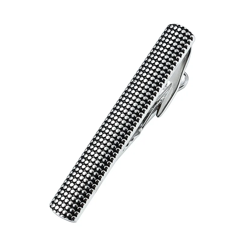 HAWSON High Quality 2 Inch Tie Clips for Men Imitation Rhodium Tie Bar/Pin Small Bumps With Black Enamel Best Gifts