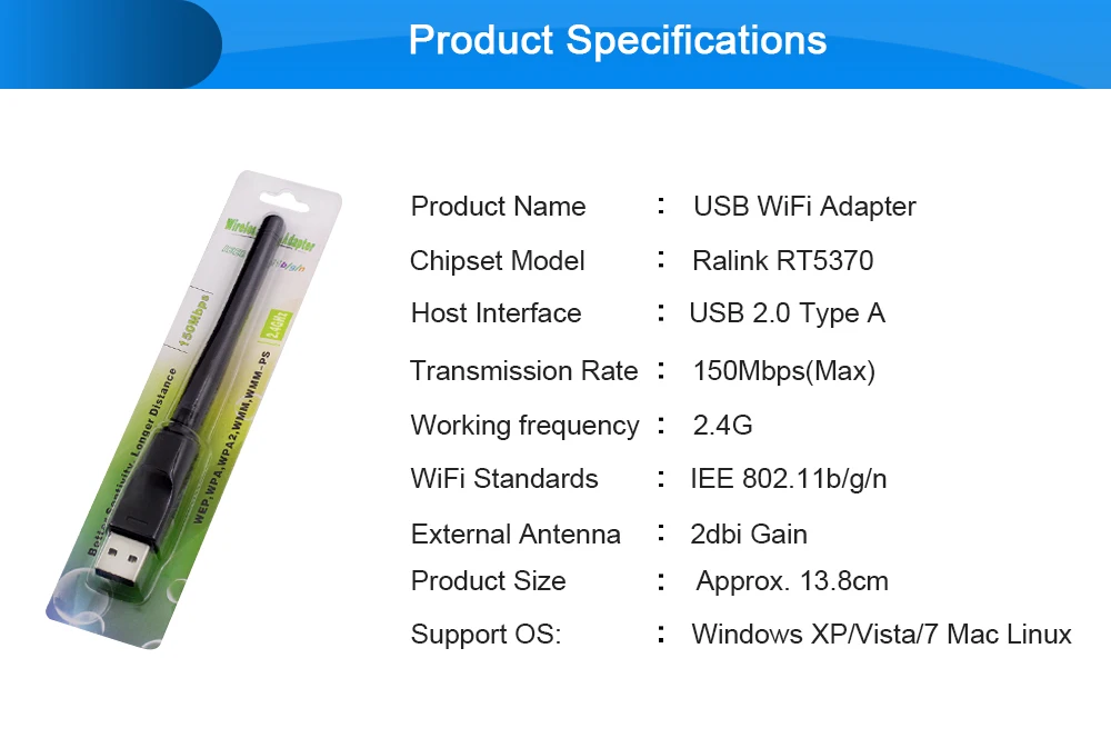 CHIPAL 150 Мбит/с Ralink RT5370 беспроводная сетевая карта Mini USB 2,0 WiFi адаптер Антенна PC LAN Wi-Fi приемник Dongle 802,11 b/g/n