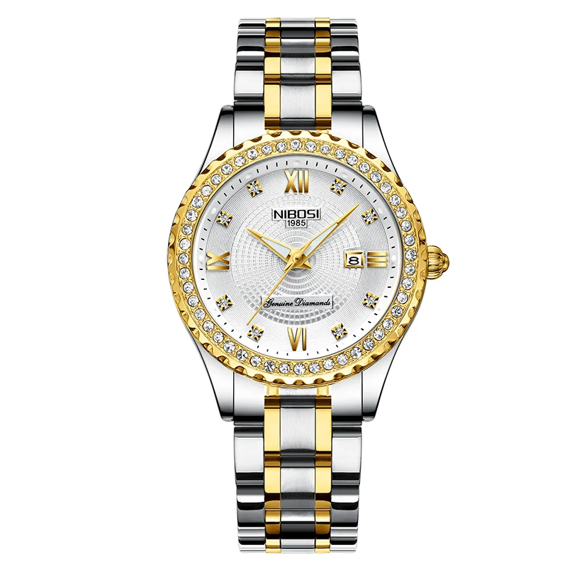 silver gold white s NIBOSI часы унисекс, часы для влюбленных, Лидирующий бренд, Роскошные мужские часы и часы, женские водонепроницаемые кварцевые наручные часы, женские часы с кристаллами - Цвет: silver gold white s