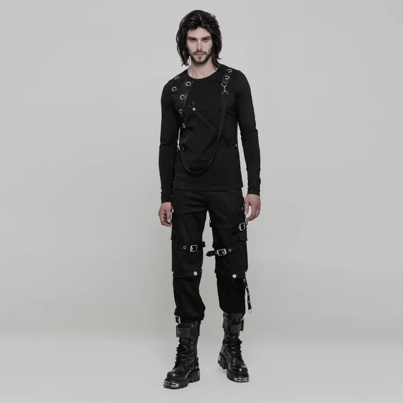 Панк Rave Мужская футболка Готический Черный эластичный хлопок с длинными