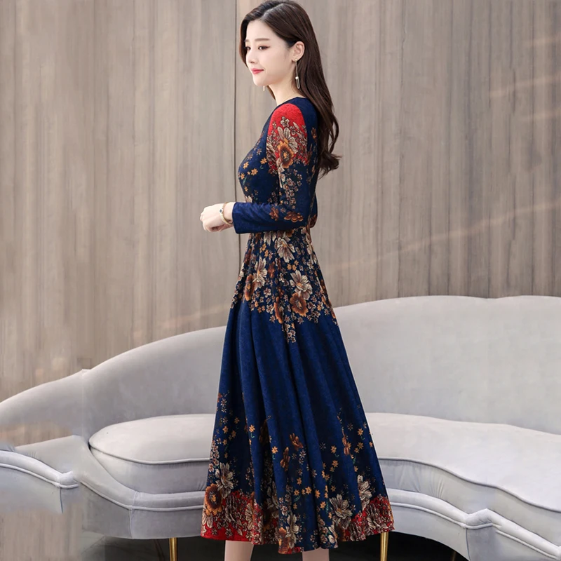 Осенне зимнее платье новинка женское с длинным рукавом и принтом в стиле бохо