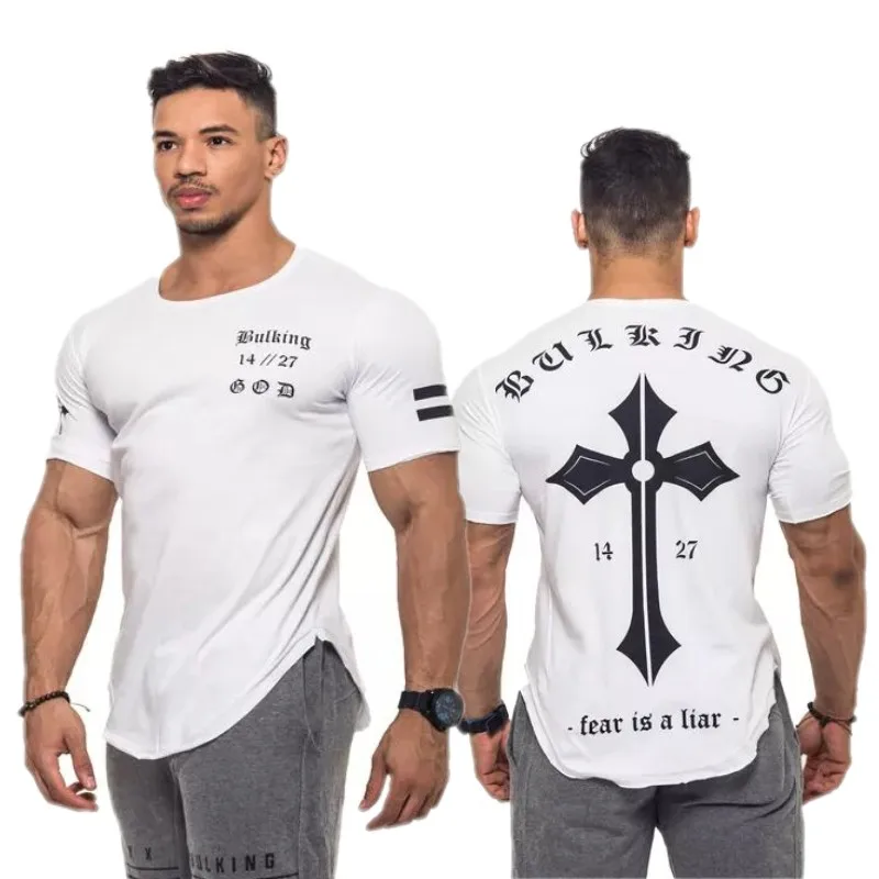 Мужская летняя футболка с коротким рукавом для фитнеса и бодибилдинга|Мужские