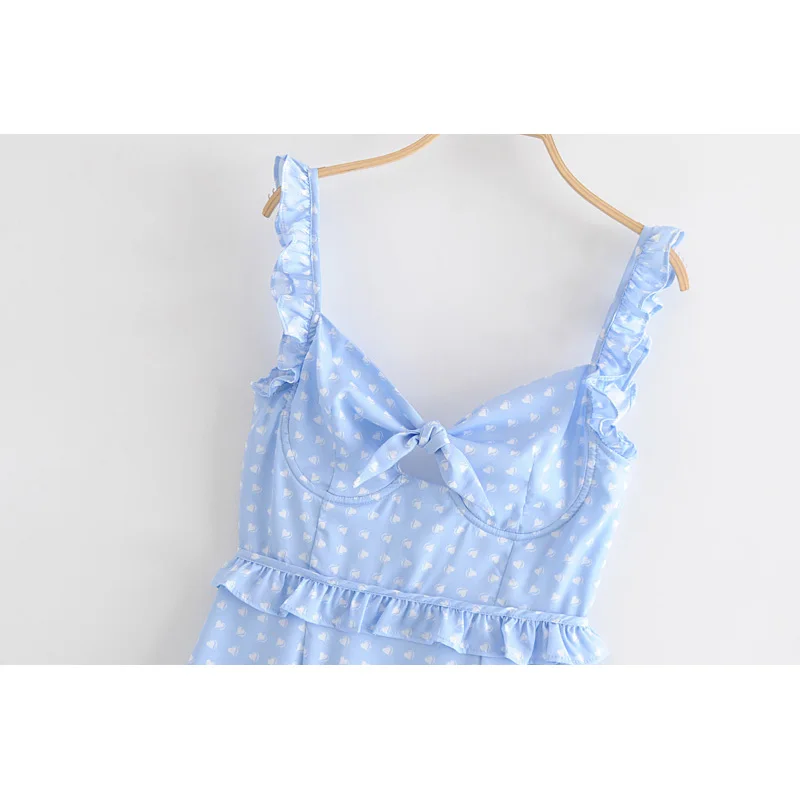 ZXQJ/милое синее мини-платье в горошек с принтом Милое сексуальное платье без