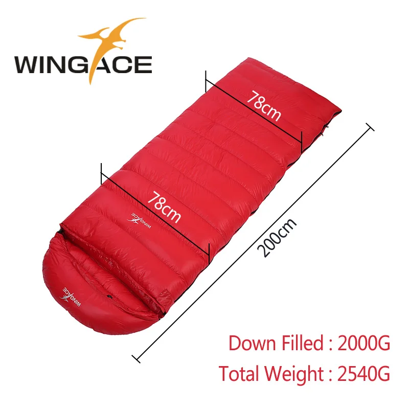 Red 2000G WINGACE заполнить 2000 г 3000 4000 г для взрослых на утином пуху зимний спальный мешок для кемпинга Туризм Открытый Кемпинг спальный мешок для путешествий - Цвет: Red 2000G